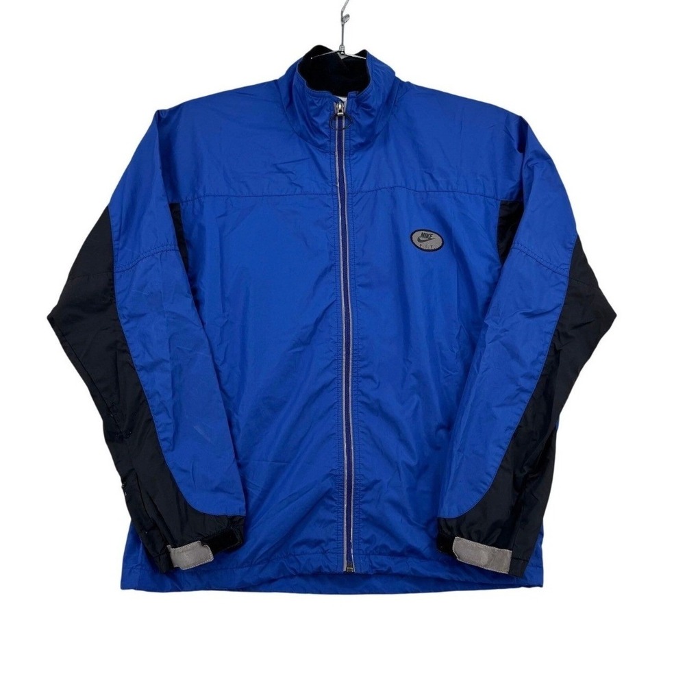 Nike FIT Windbreaker Jacket Mens Medium Blue Black Vintage Y2K Fair Reflective